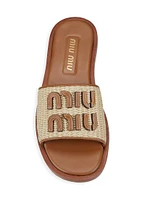 Logo Raffia Slip-On Sandals