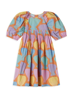 Little Girl's & Seashell Puff-Sleeve Dress