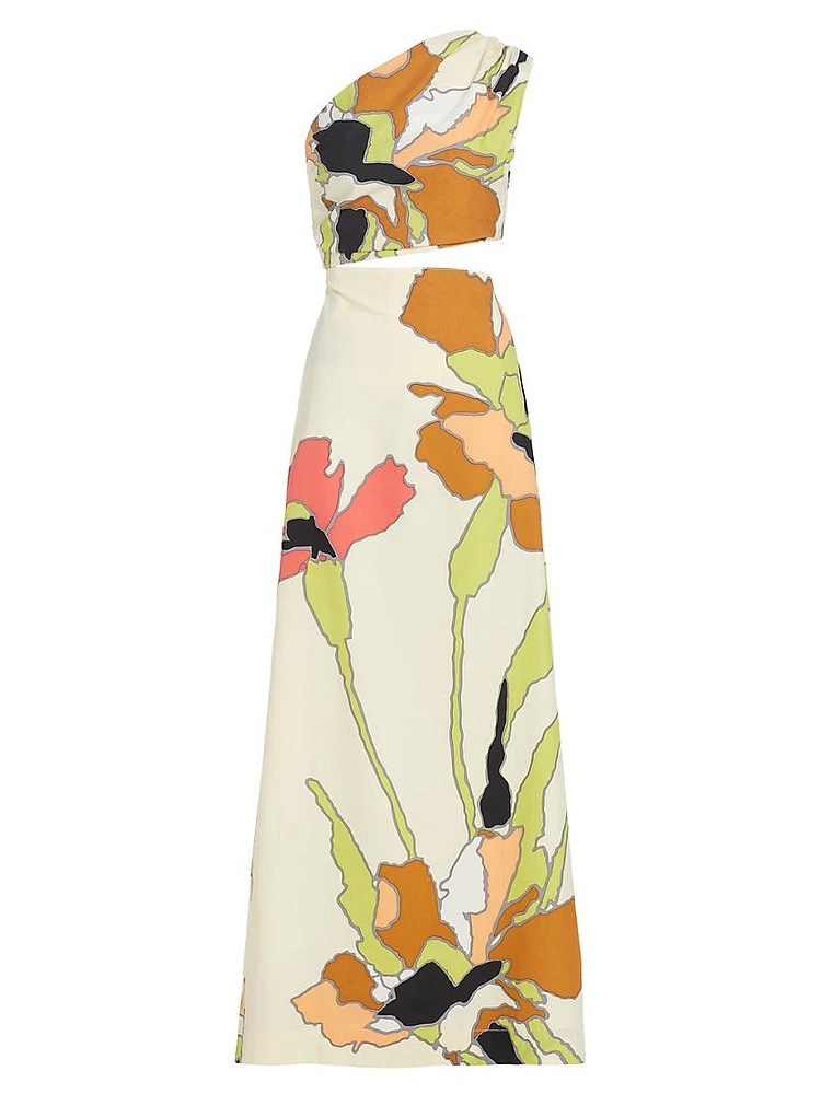 Floral Asymmetric Cut-Out Maxi Dress