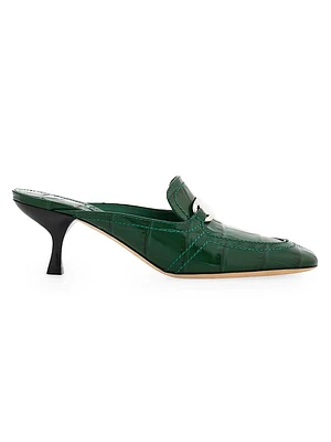 Elodye 50MM Crocodile-Embossed Leather Mules