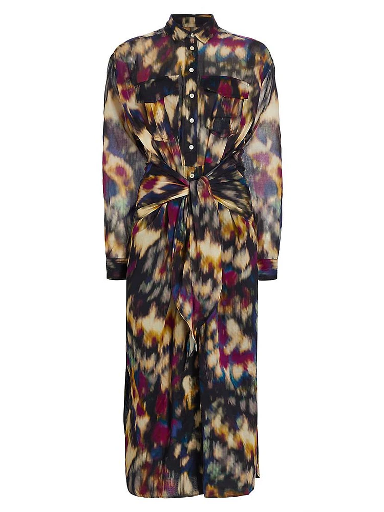 Nesly Ikat-Print Midi Shirtdress