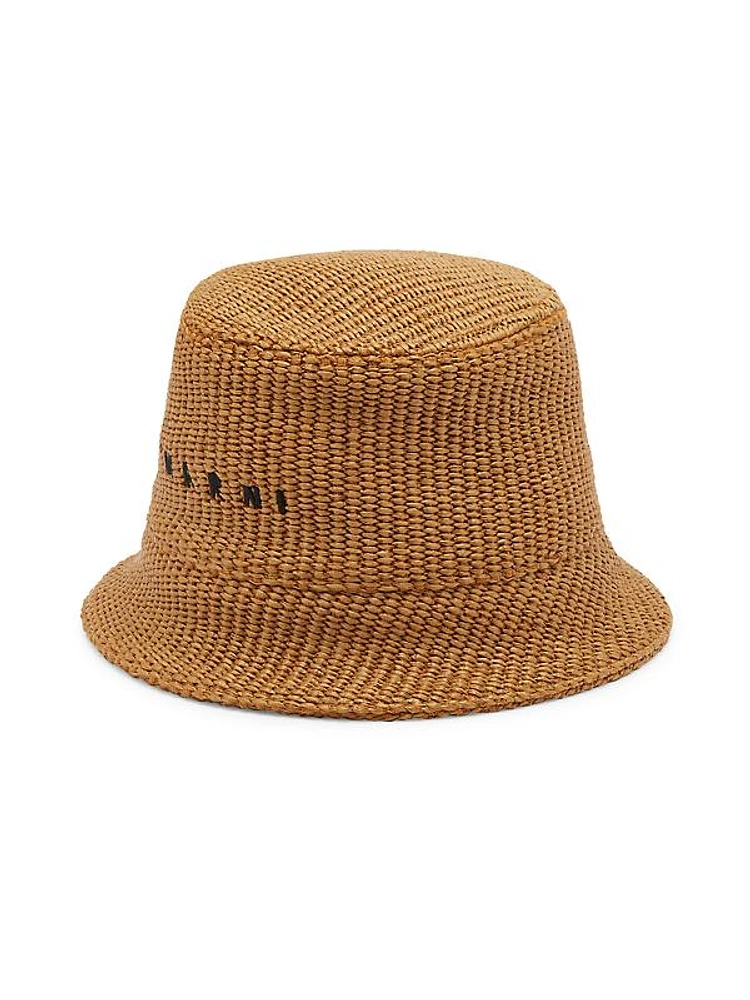 Logo-Embroidered Raffia Bucket Hat