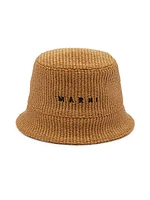 Logo-Embroidered Raffia Bucket Hat