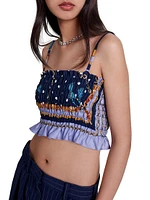 Printed Smocked Crop Top