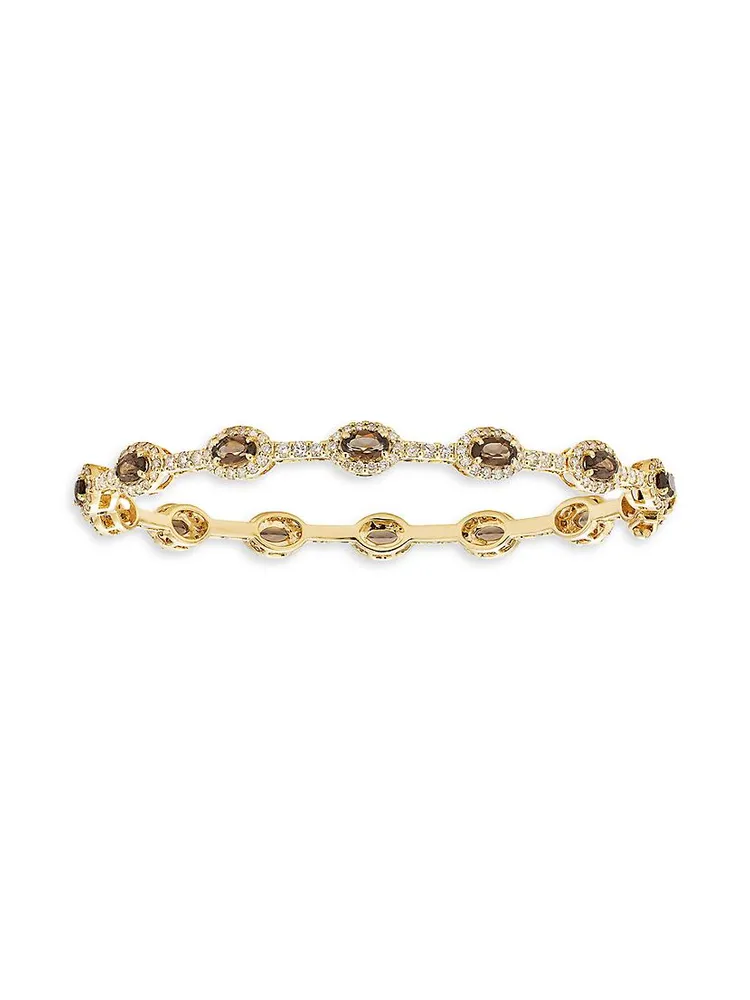 14K Yellow Gold, Smoky Topaz & 2.11 TCW Diamond Bangle