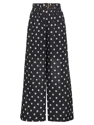 Tuck Belted Polka Dot Wide-Leg Pant