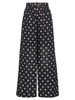 Tuck Belted Polka Dot Wide-Leg Pant