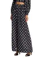 Tuck Belted Polka Dot Wide-Leg Pant