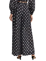 Tuck Belted Polka Dot Wide-Leg Pant