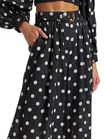 Tuck Belted Polka Dot Wide-Leg Pant