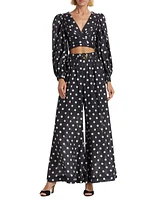 Tuck Belted Polka Dot Wide-Leg Pant