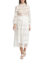 Lexi Embroidered Linen Midi-Skirt