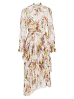 Matchmaker Floral Tiered Asymmetric Midi-Dress