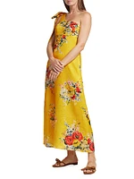 Alight Floral One-Shoulder Linen Midi-Dress