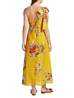 Alight Floral One-Shoulder Linen Midi-Dress