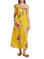 Alight Floral One-Shoulder Linen Midi-Dress