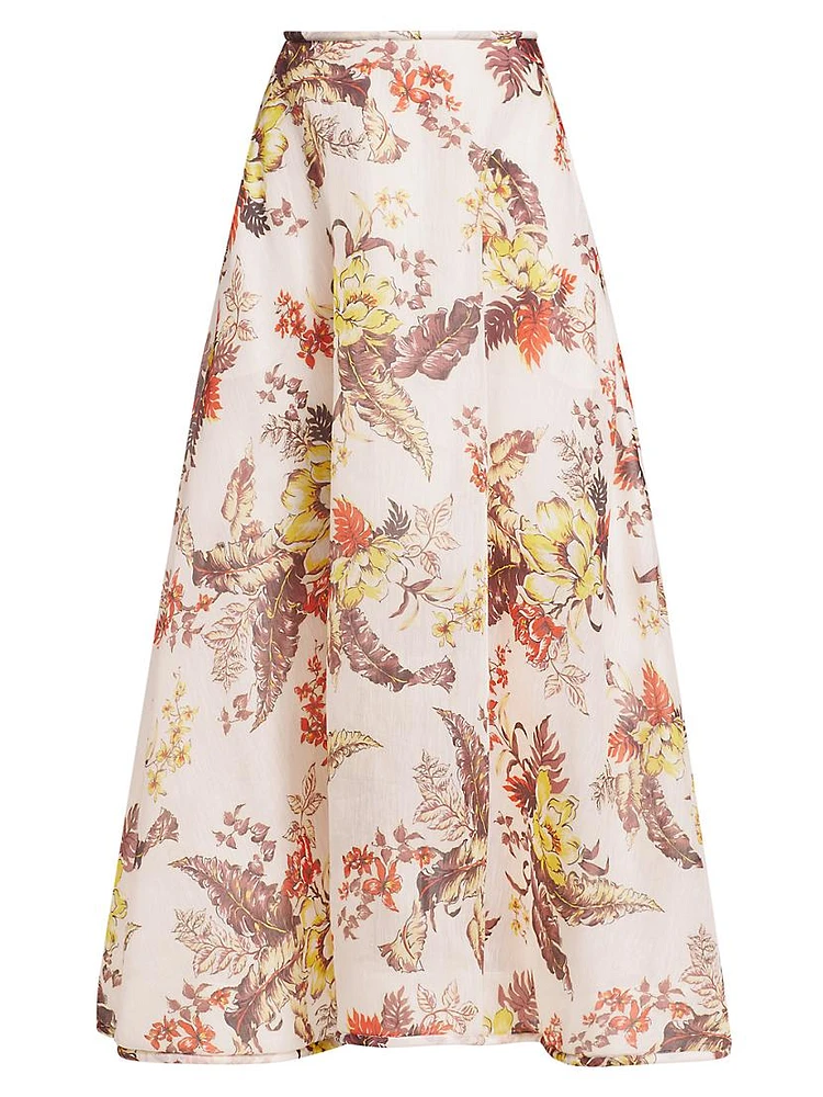 Matchmaker Floral Linen-Silk Midi-Skirt