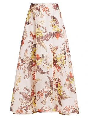 Matchmaker Floral Linen-Silk Midi-Skirt