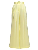 Tuck Belted Silk Wide-Leg Pants