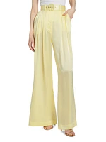 Tuck Belted Silk Wide-Leg Pants