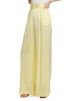 Tuck Belted Silk Wide-Leg Pants