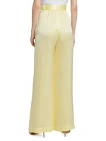 Tuck Belted Silk Wide-Leg Pants