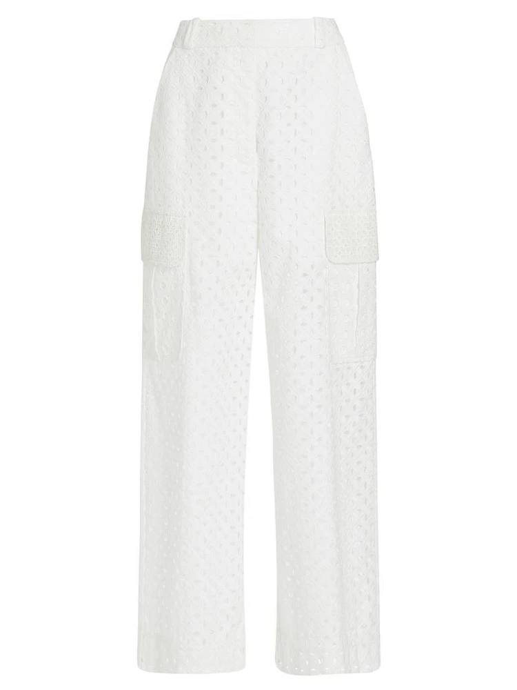 Matchmaker Wide-Leg Cotton Eyelet Pants