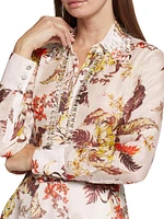 Matchmaker Tropical Embellished Linen-Silk Shirt