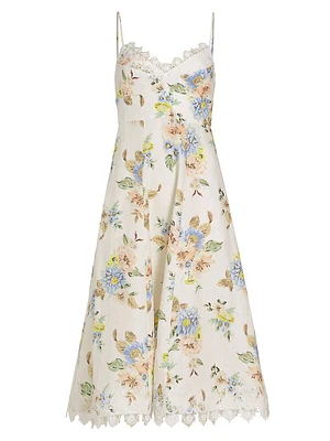 Picnic Floral Linen Midi-Dress