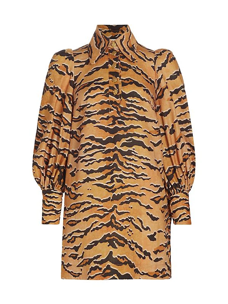 Matchmaker Tiger-Print Linen Shift Minidress