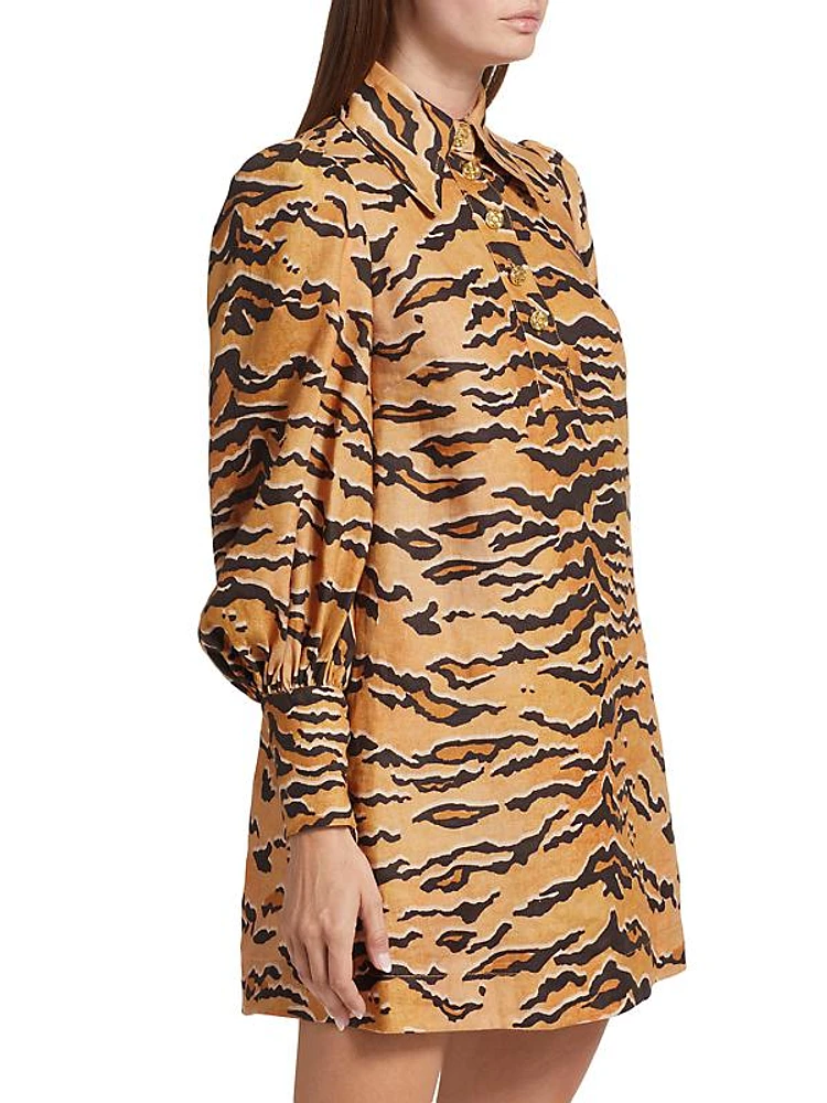 Matchmaker Tiger-Print Linen Shift Minidress