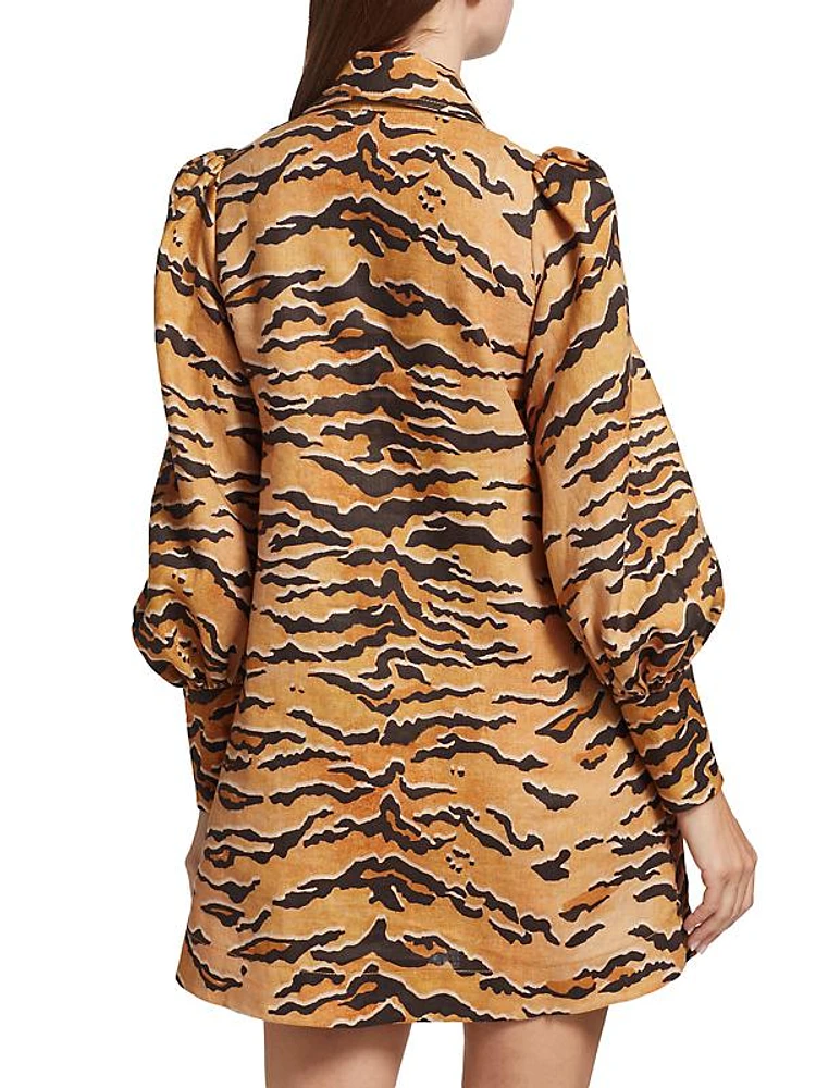 Matchmaker Tiger-Print Linen Shift Minidress