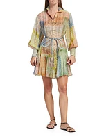 Matchmaker Lantern Belted Cotton & Silk Minidress