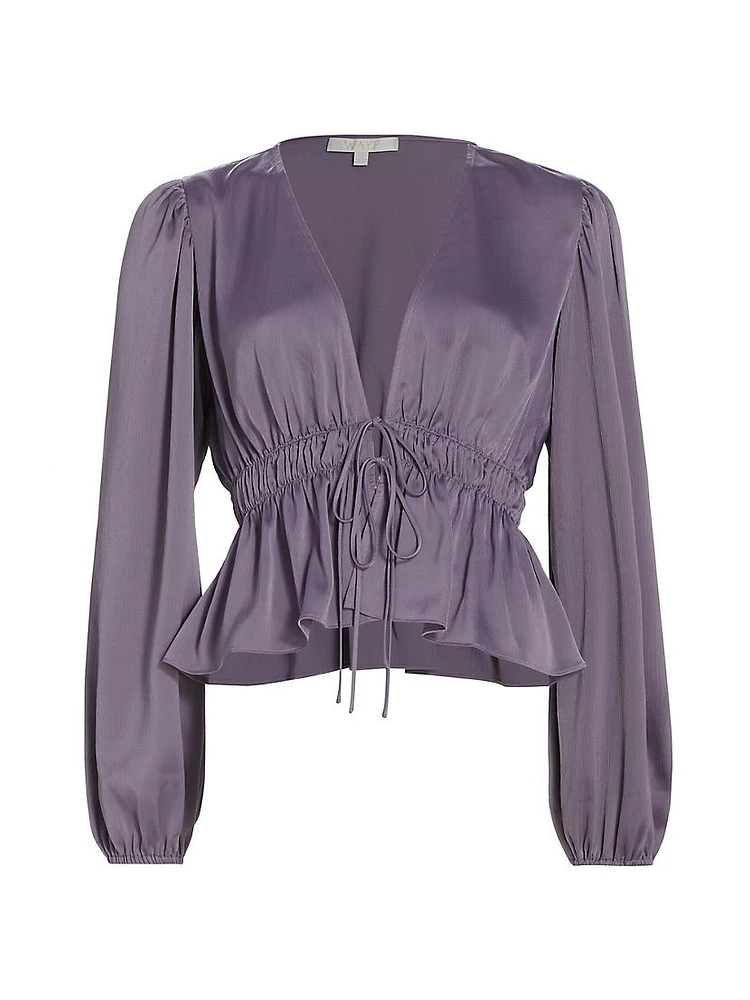 Kara Satin Tie-Front Blouse