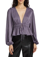 Kara Satin Tie-Front Blouse