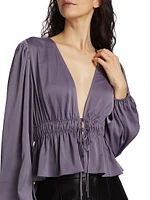 Kara Satin Tie-Front Blouse