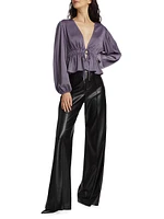 Kara Satin Tie-Front Blouse