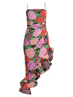 Jude Garden-Print Chiffon Asymmetric Dress