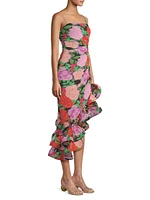 Jude Garden-Print Chiffon Asymmetric Dress