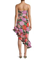 Jude Garden-Print Chiffon Asymmetric Dress