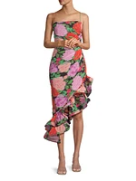 Jude Garden-Print Chiffon Asymmetric Dress