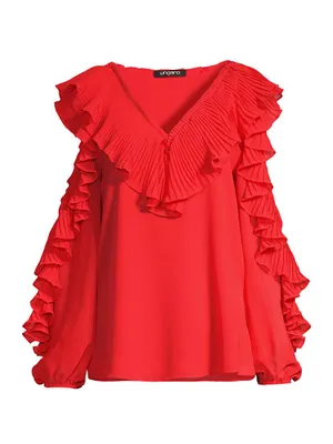 Jayden Ruffle Chiffon Cold-Shoulder Blouse