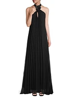 Billie Plissé Crepe Chiffon Halterneck Gown