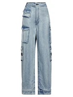 Carry Over Wide-Leg Denim Cargo Pants