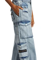 Carry Over Wide-Leg Denim Cargo Pants