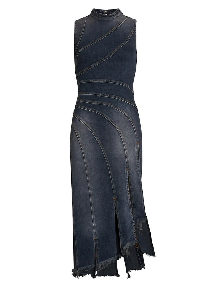 Sorriso Denim Sleeveless Frayed Midi-Dress