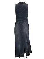 Sorriso Denim Sleeveless Frayed Midi-Dress