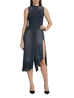 Sorriso Denim Sleeveless Frayed Midi-Dress