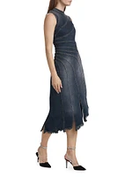 Sorriso Denim Sleeveless Frayed Midi-Dress