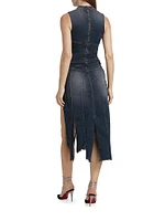 Sorriso Denim Sleeveless Frayed Midi-Dress